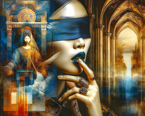 Surreal Portrait of a Woman with Blindfold and Rings
