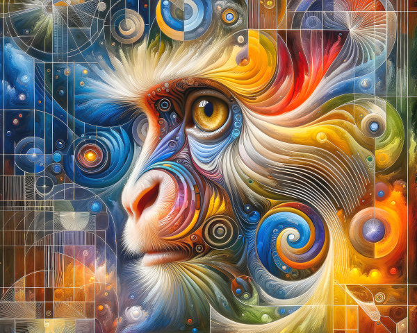 Abstract Monkey Face with Colorful Geometric Patterns
