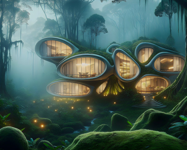 Futuristic Organic House in a Mystical Forest Setting