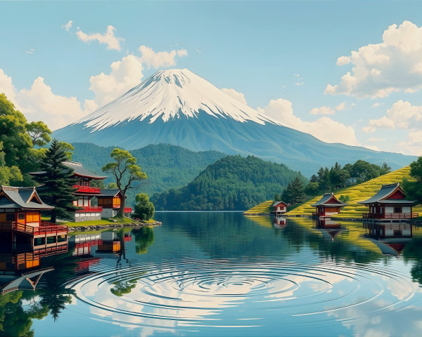 Tranquil Lake and Snow-Capped Mountain Landscape