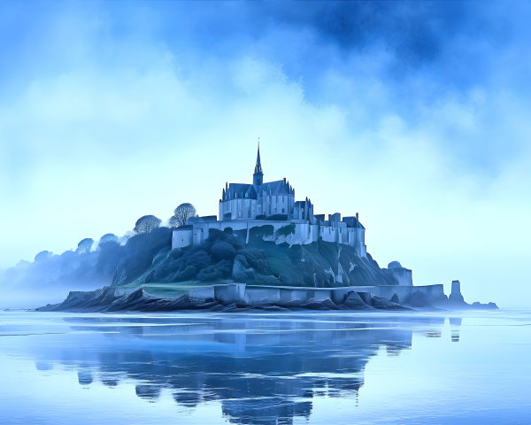 Majestic Castle on Rocky Island Surrounded by Water