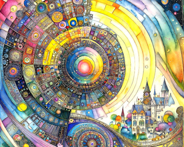 Vibrant Geometric Collage with Celestial Theme