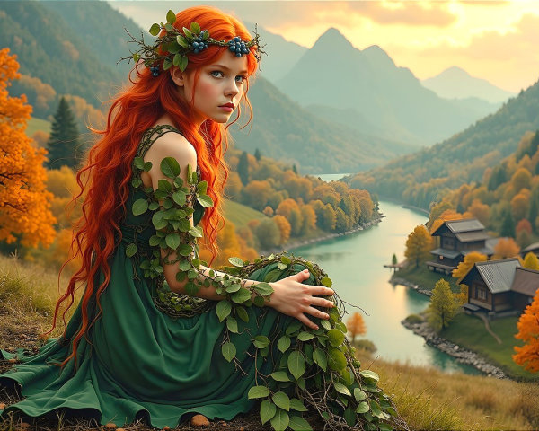 Young Woman with Red Hair in Nature Setting