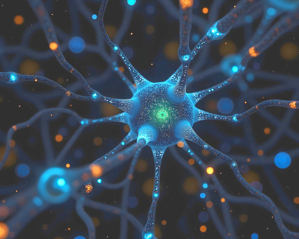 Close-Up View of Intricate Neuron Structure and Synapses