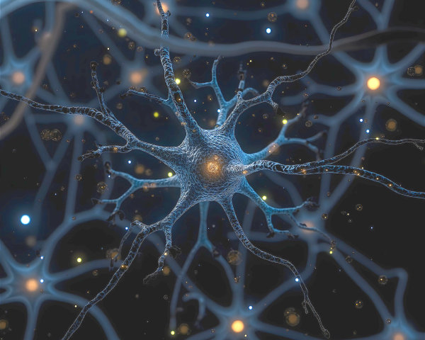 Close-Up View of Neuron Structure and Connections