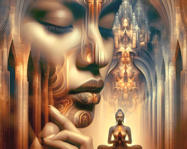 Ethereal Figure Meditating Amidst Abstract Patterns