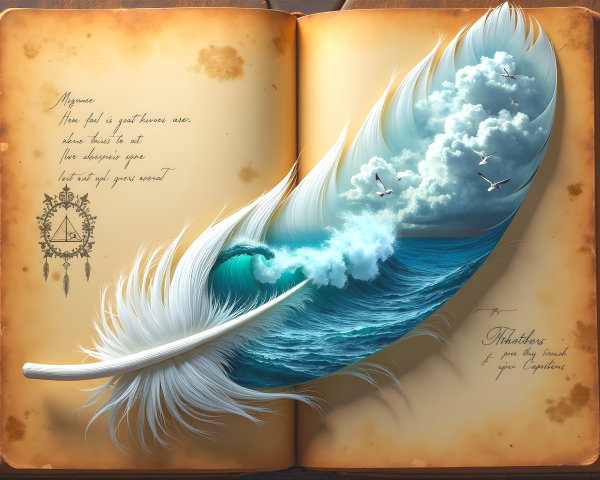 Intricate Feather Blending Nature and Literary Artistry