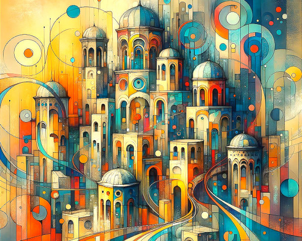 Abstract Cityscape with Whimsical Architecture