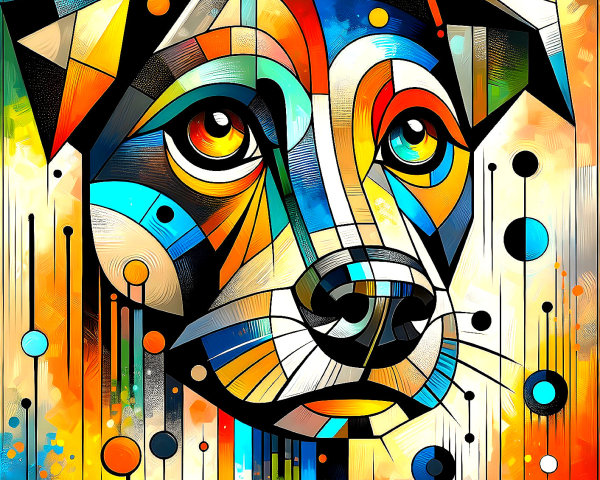 Abstract Dog Face with Geometric Shapes and Colors