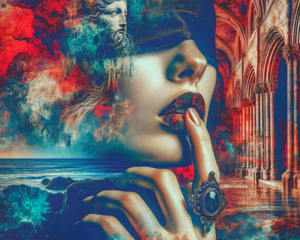 Mysterious Woman in Blindfold with Symbolic Silence