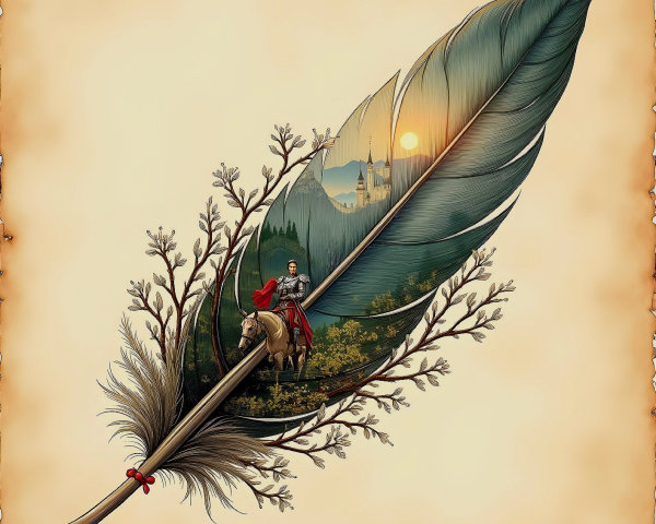 Intricately Detailed Quill with Landscape Scene