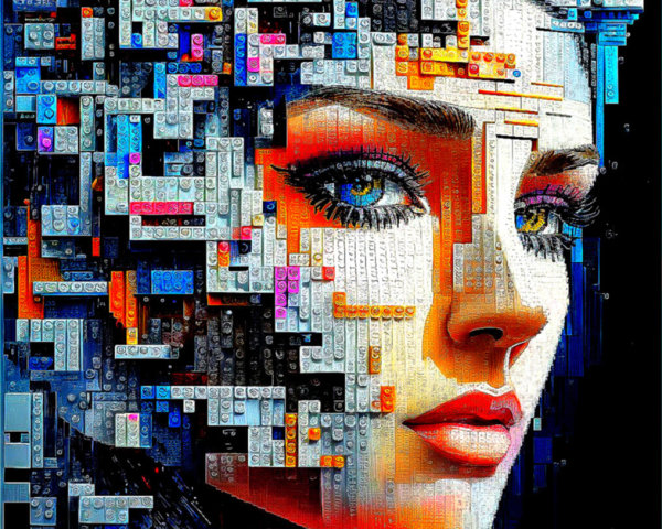 Colorful LEGO Brick Mosaic Portrait of a Woman