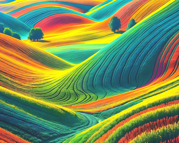 Vibrant Landscape of Colorful Rolling Hills
