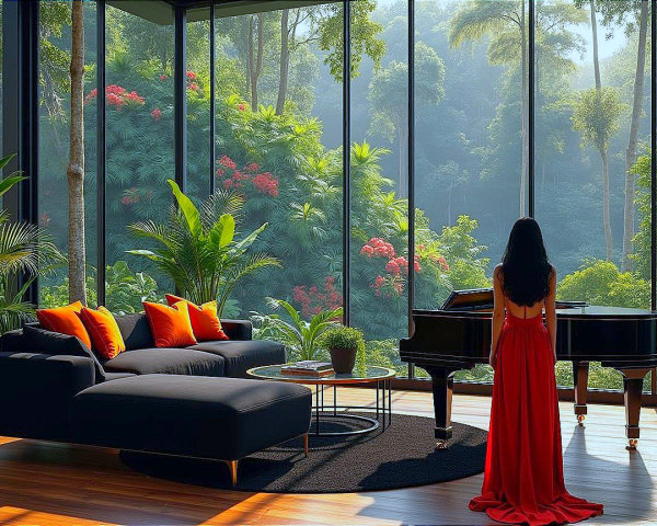Indoor Space with Large Windows and Elegant Decor