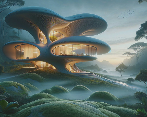 Futuristic Organic-Shaped House in Lush Greenery