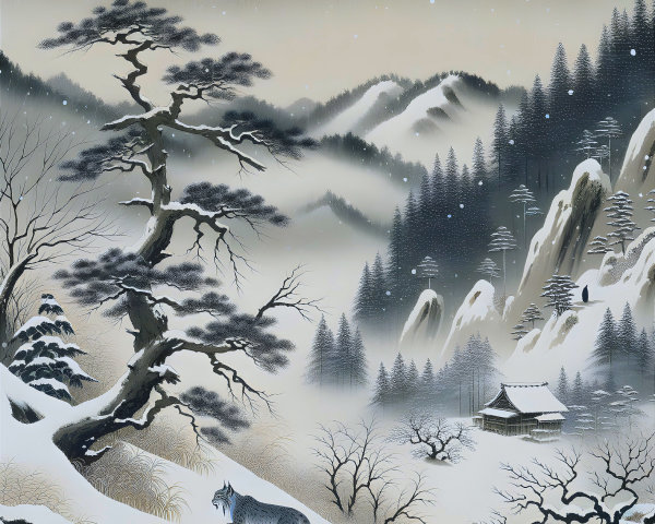 Winter Wonderland in Traditional Japanese Ukiyo-e Style