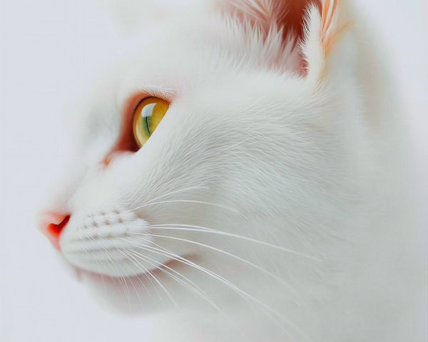 Side Profile of a White Cat with Amber Eye