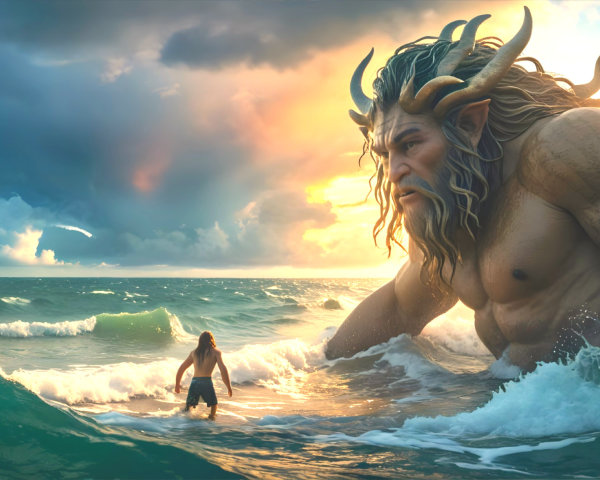 Giant Emerges from Ocean in Dramatic Coastal Scene