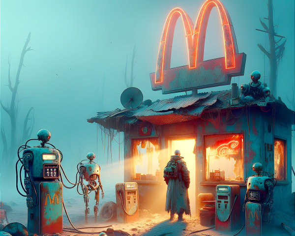 Post-Apocalyptic McDonald's with Futuristic Robots
