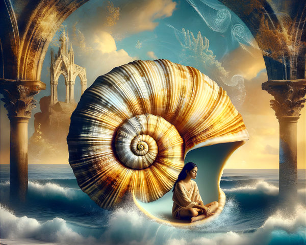 Surreal Landscape with Shell Chamber by Ocean