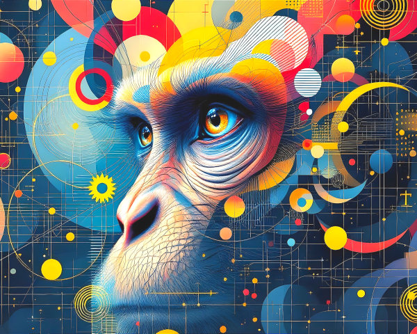 Vibrant Abstract Gorilla Face with Geometric Background