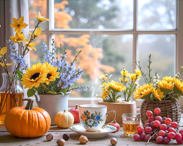 Cozy Autumn Scene with Sunlit Window and Decor