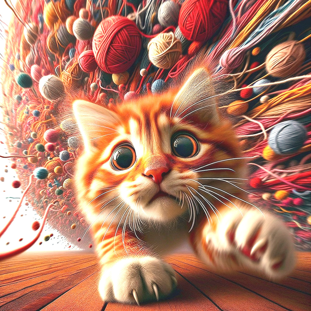 Orange Tabby Cat Surrounded by Colorful Yarn Balls