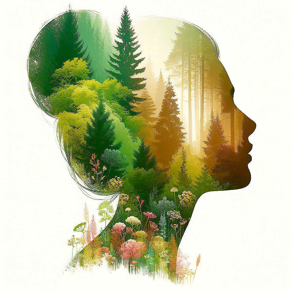 Silhouette of Woman Merging with Forest Landscape
