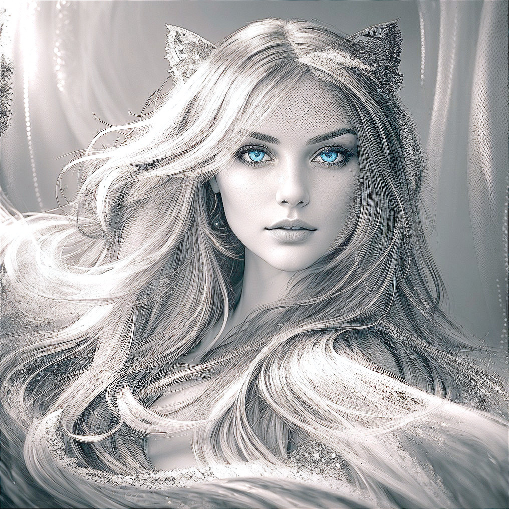 Beautiful Character with Long Hair and Cat Ears