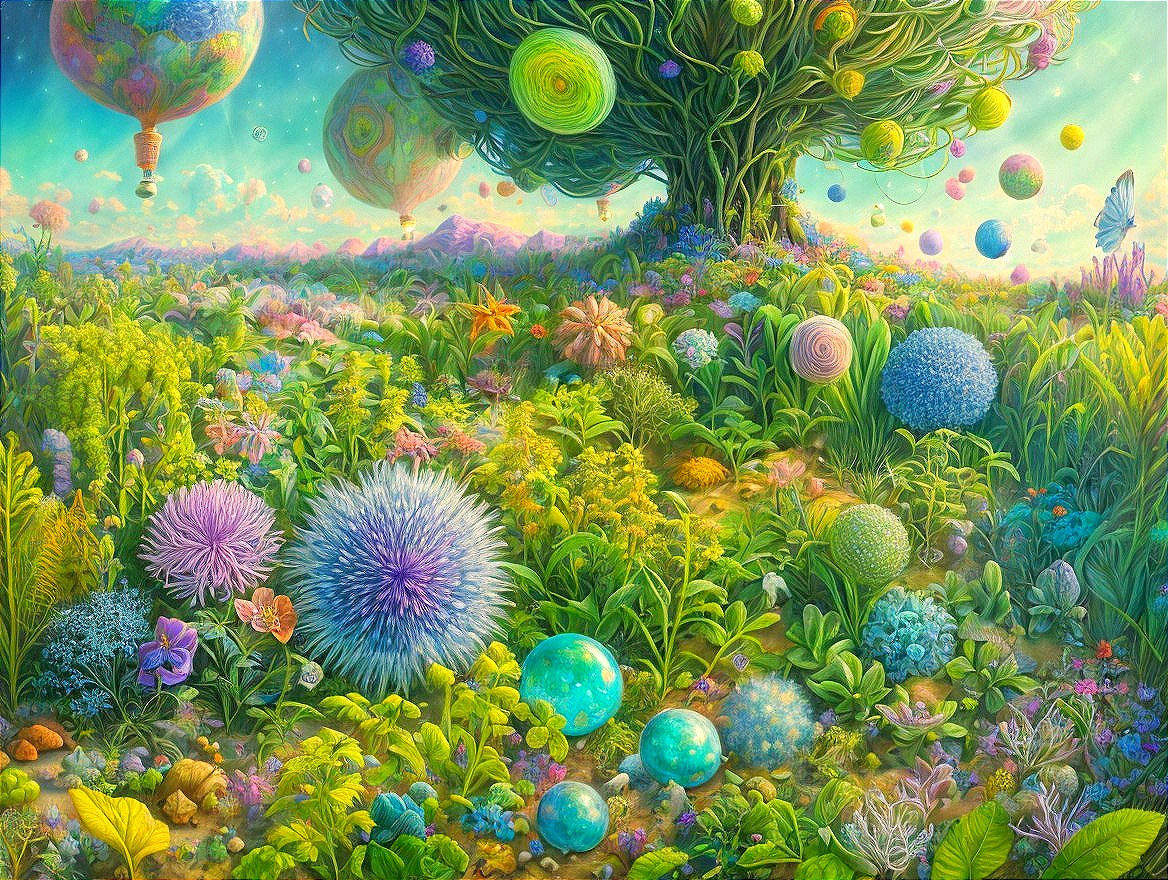 Vibrant Otherworldly Landscape with Whimsical Flora