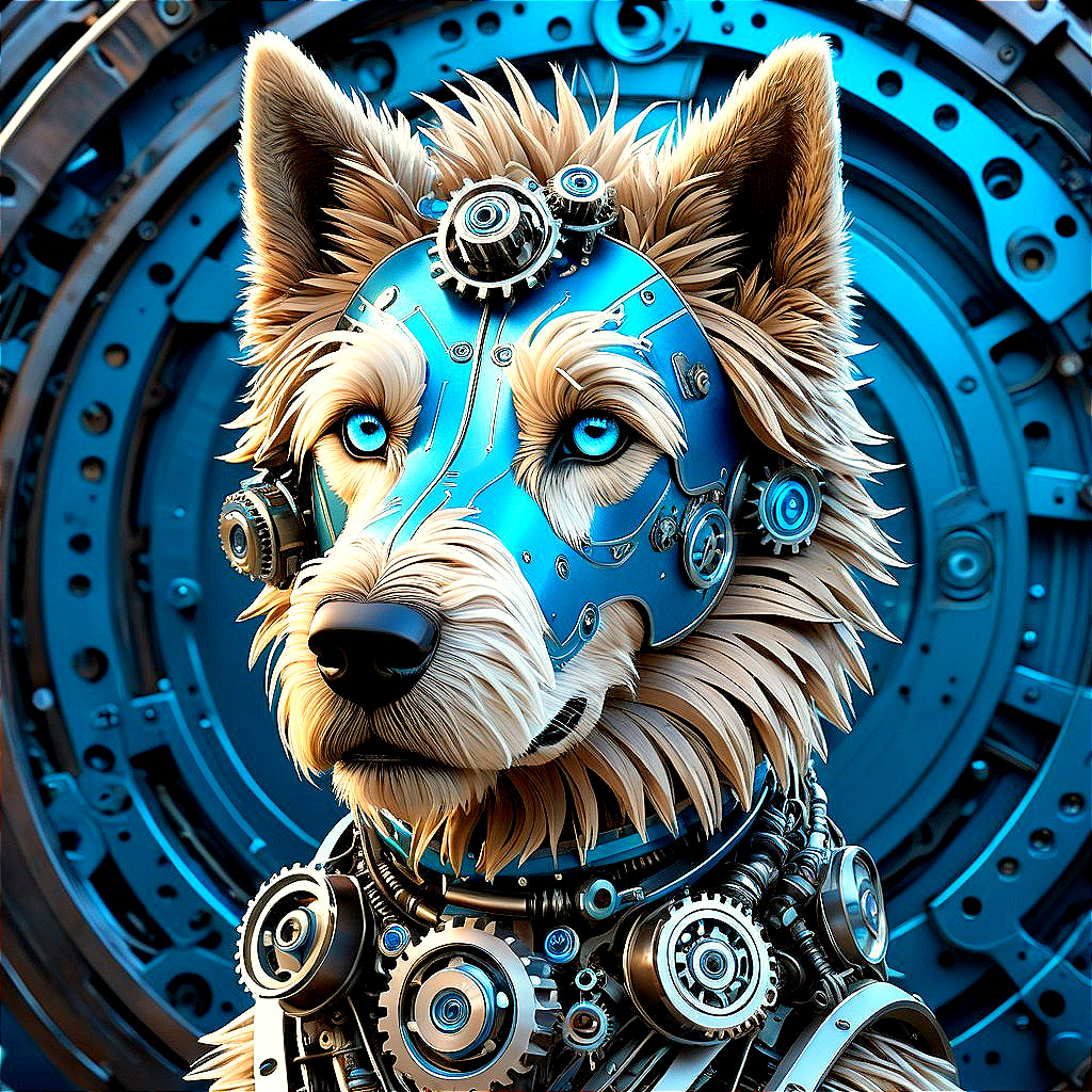 Futuristic Robotic Dog with Metallic Design and Gears