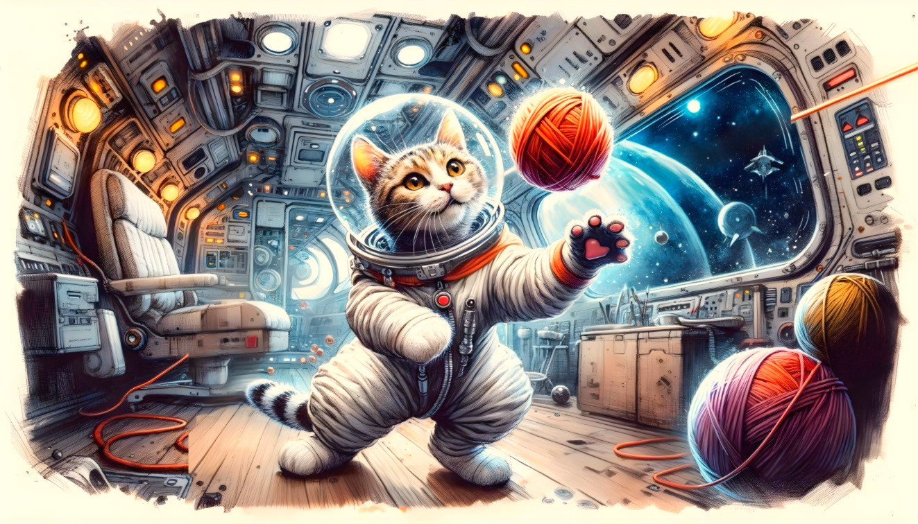 Zero Gravity Cat: Woolen Chase in Space