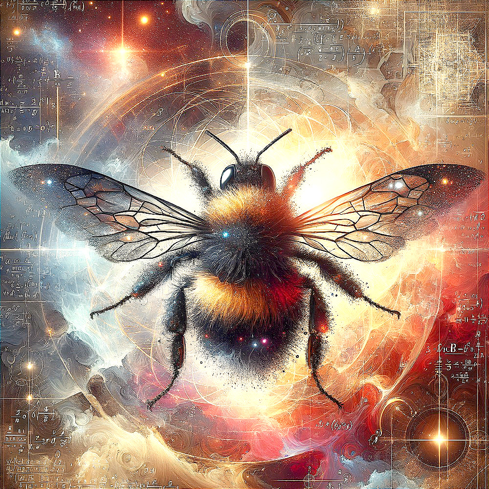Vibrant Bee Surrounded by Galaxies and Nebulae