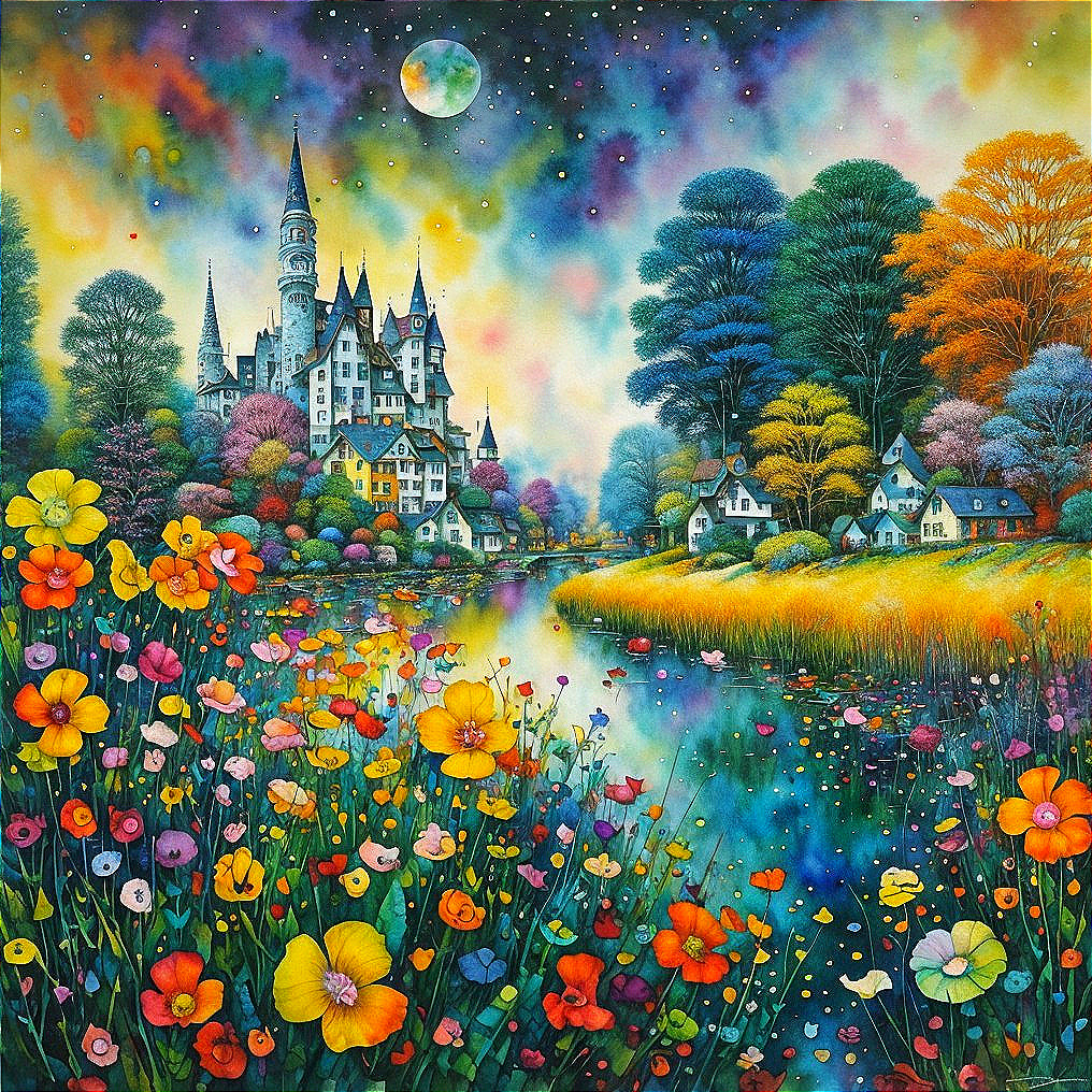 Whimsical Castle in a Starry Landscape