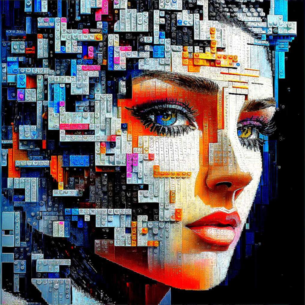 Colorful LEGO Brick Mosaic Portrait of a Woman