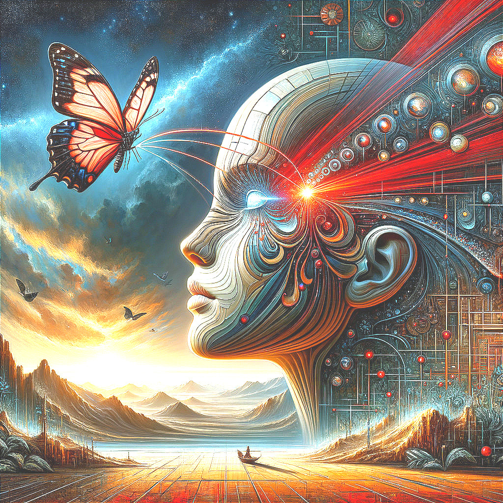 Surreal Futuristic Human Head with Nature Elements