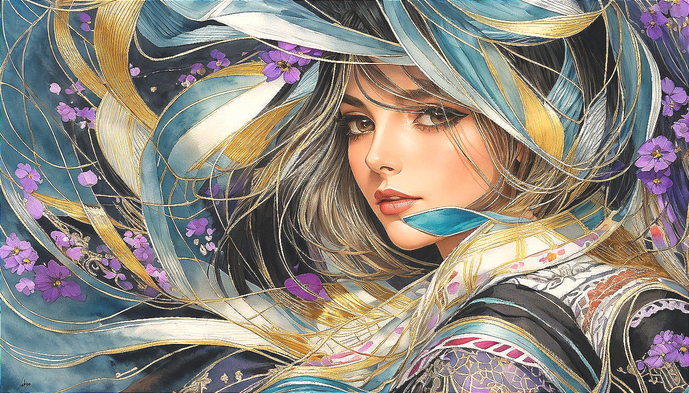 Portrait of a Young Woman with Ribbons and Flowers