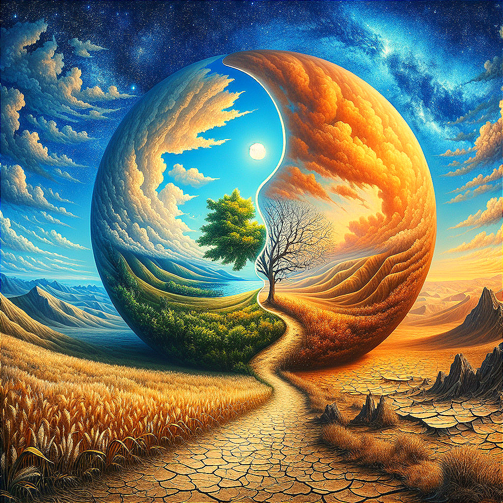 Surreal Landscape Representing Day and Night Divisions