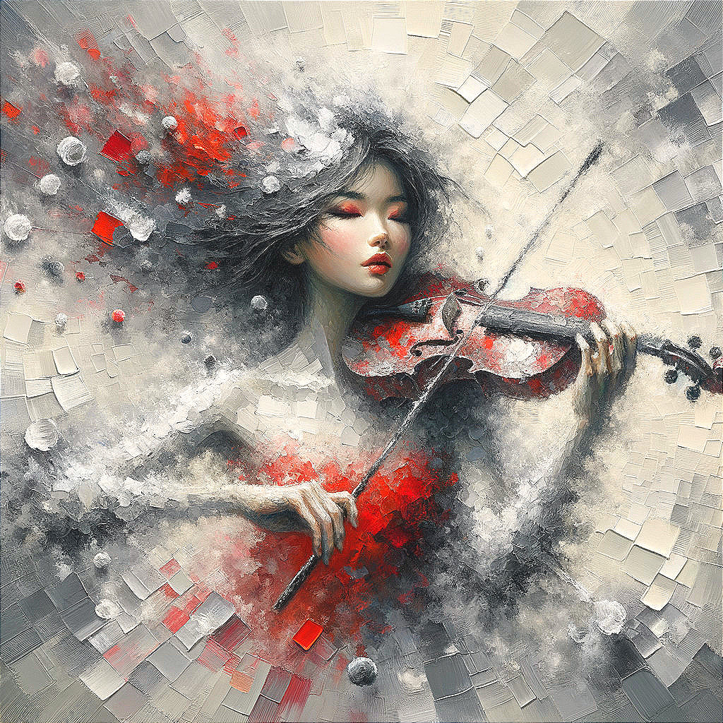 Woman Playing Violin in a Colorful Abstract Scene