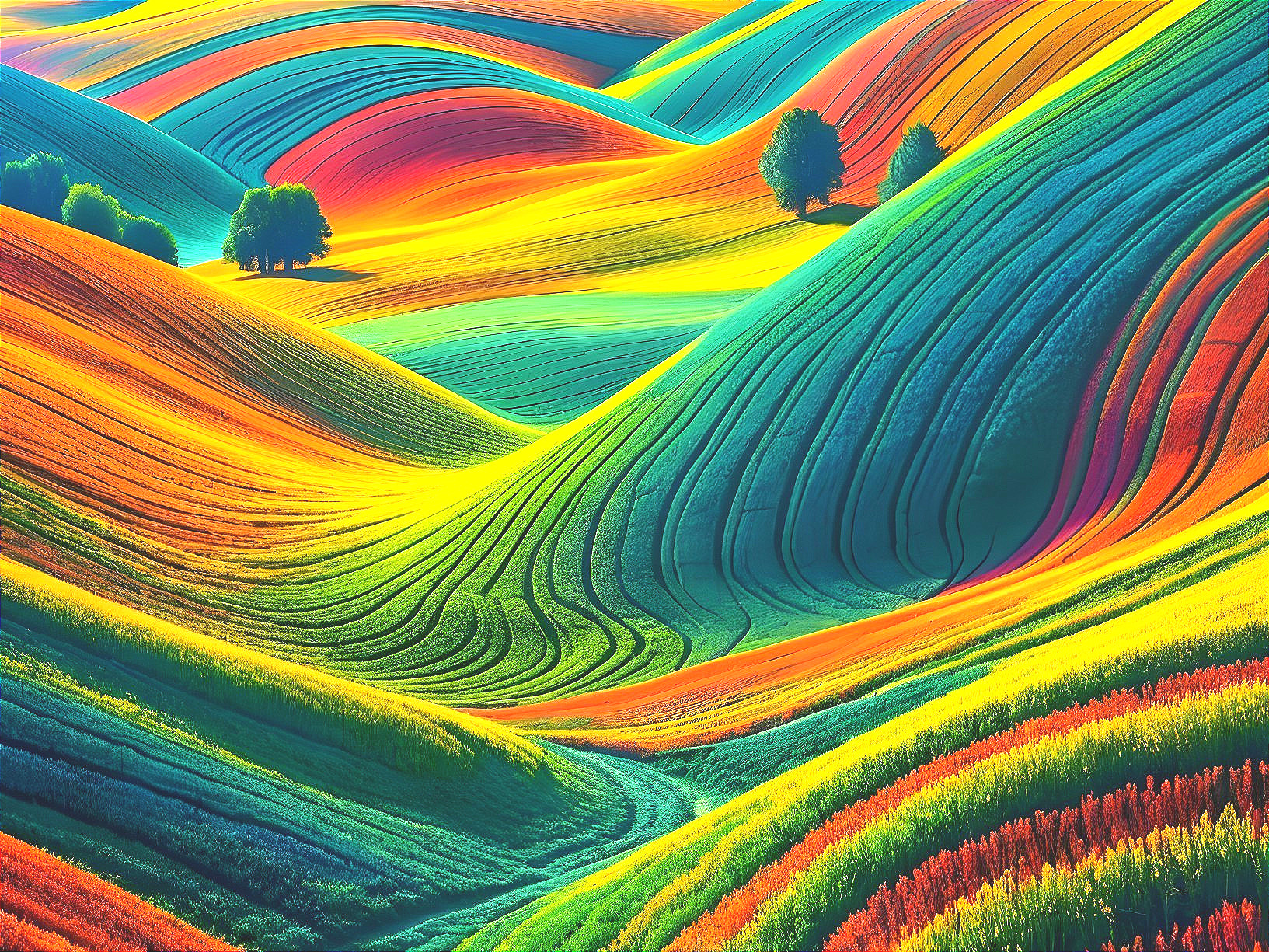 Vibrant Landscape of Colorful Rolling Hills