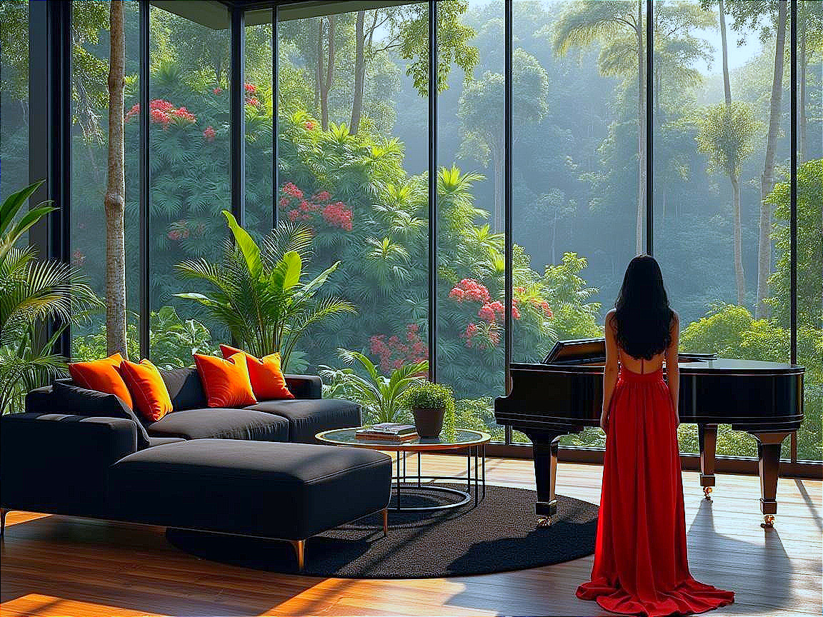 Indoor Space with Large Windows and Elegant Decor