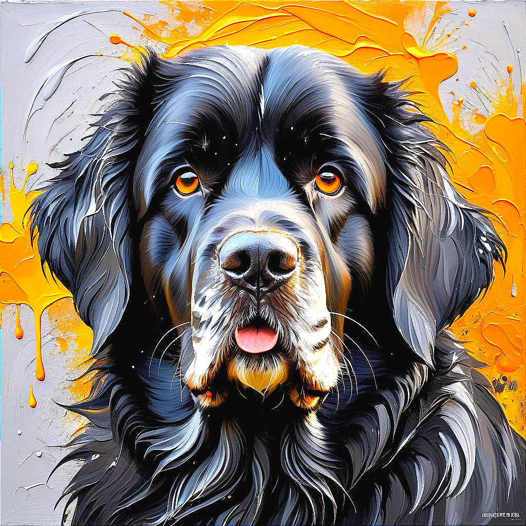 Portrait of a Dog with Glossy Coat on Orange Background