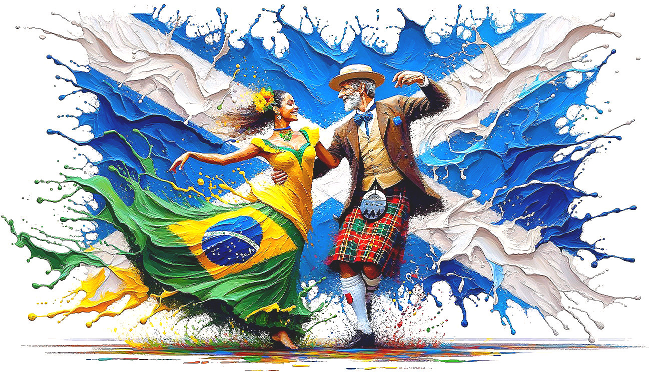 Couple Dancing in Traditional Attire with Colorful Background