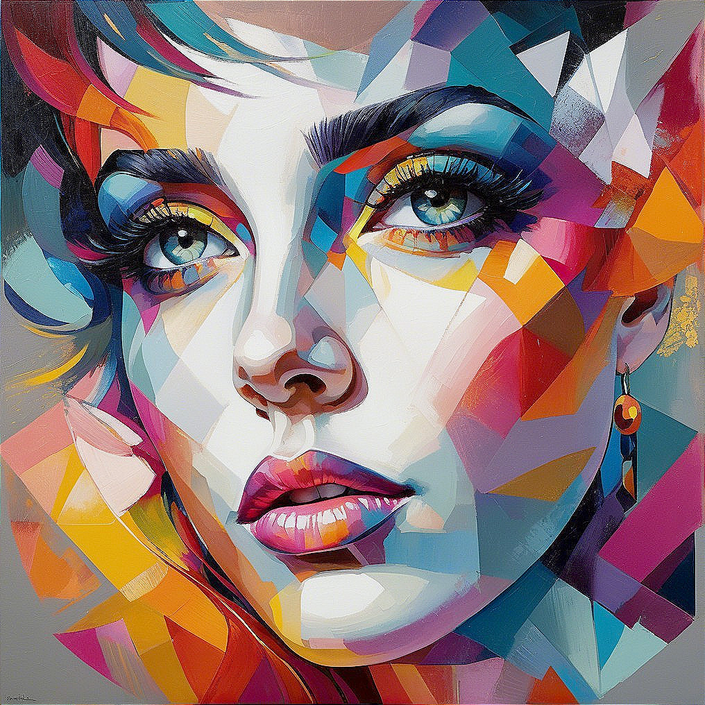 Vibrant Geometric Portrait of a Woman's Face
