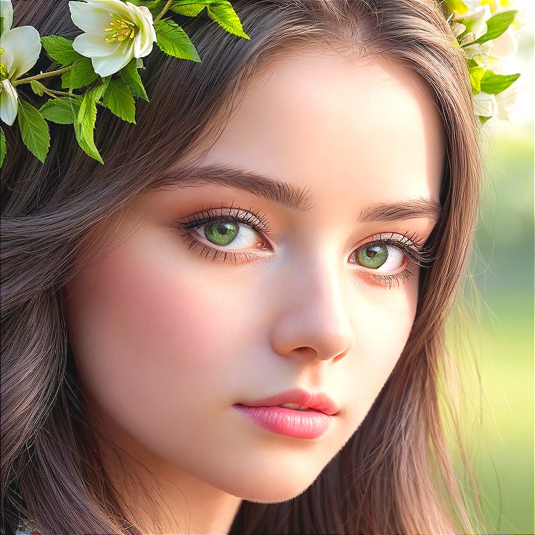 Close-Up Portrait of a Young Woman with Flowers