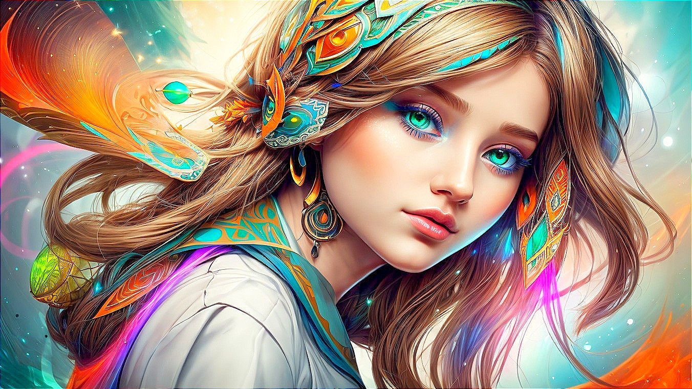 Portrait of a Young Woman with Colorful Embellishments