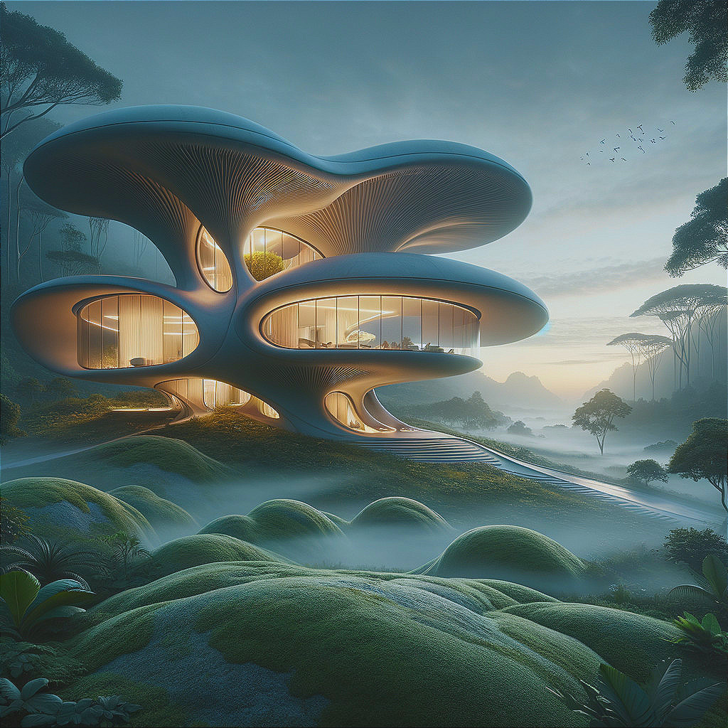 Futuristic Organic-Shaped House in Lush Greenery