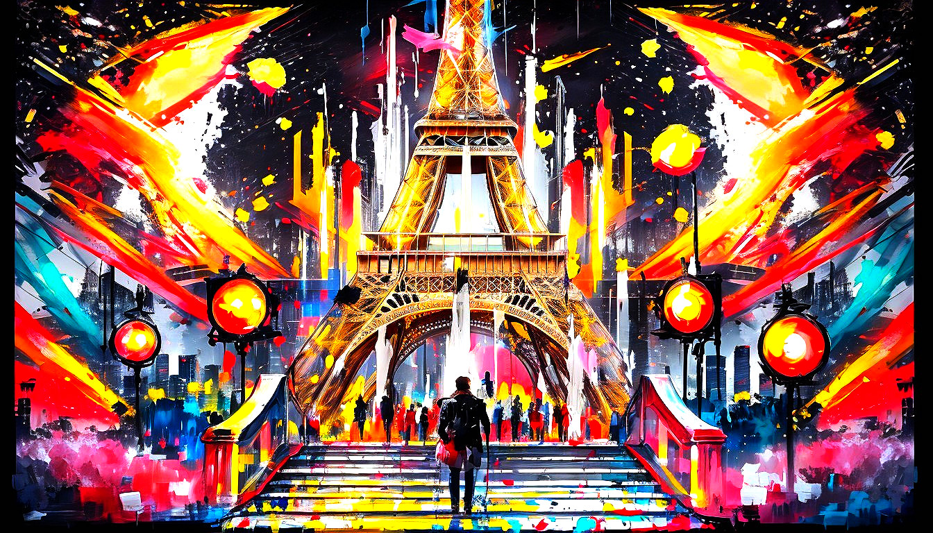 Abstract Eiffel Tower in Vibrant Colors and Shapes