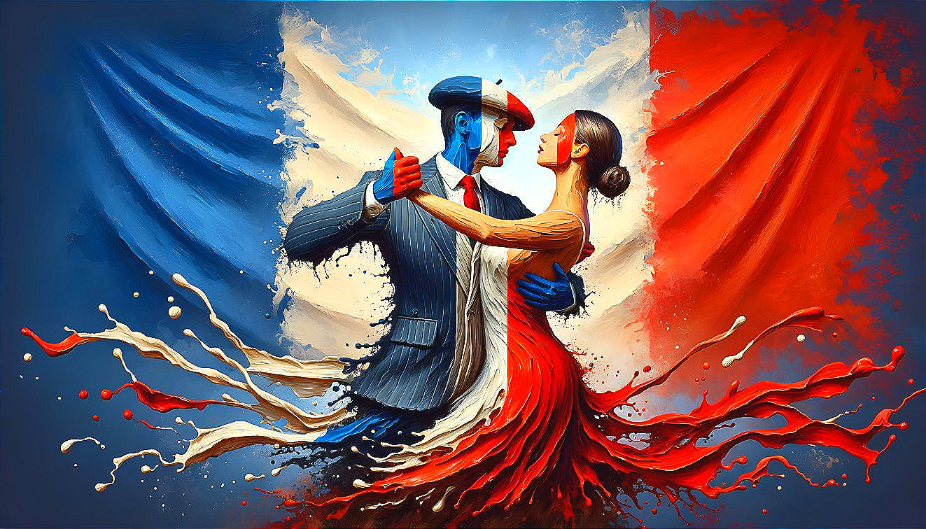 Dynamic Tango Scene with Colorful Background Elements