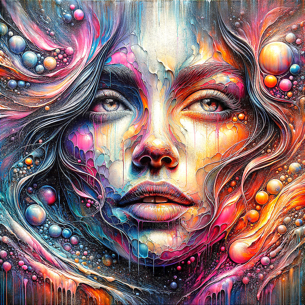 Abstract Portrait of a Female Face with Cosmic Colors